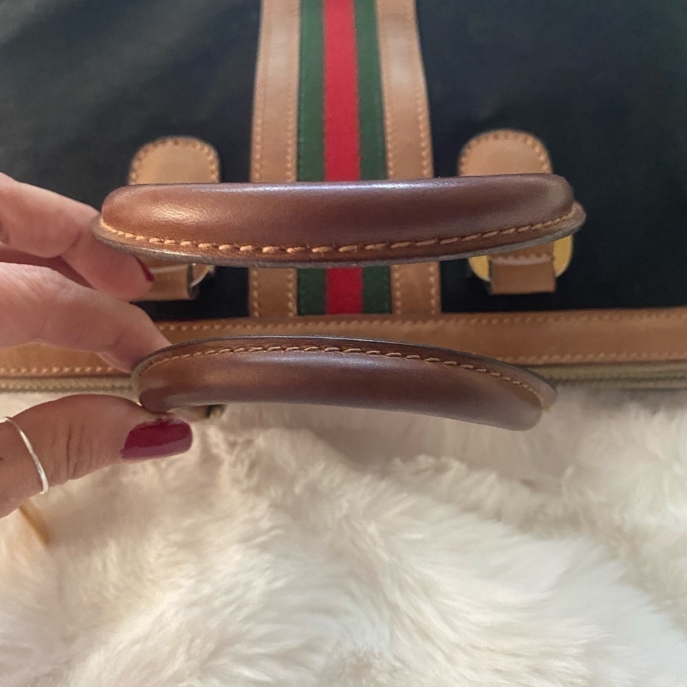 Vintage Gucci Top Handle Bag BlackTan Stripe - Picture 7 of 12